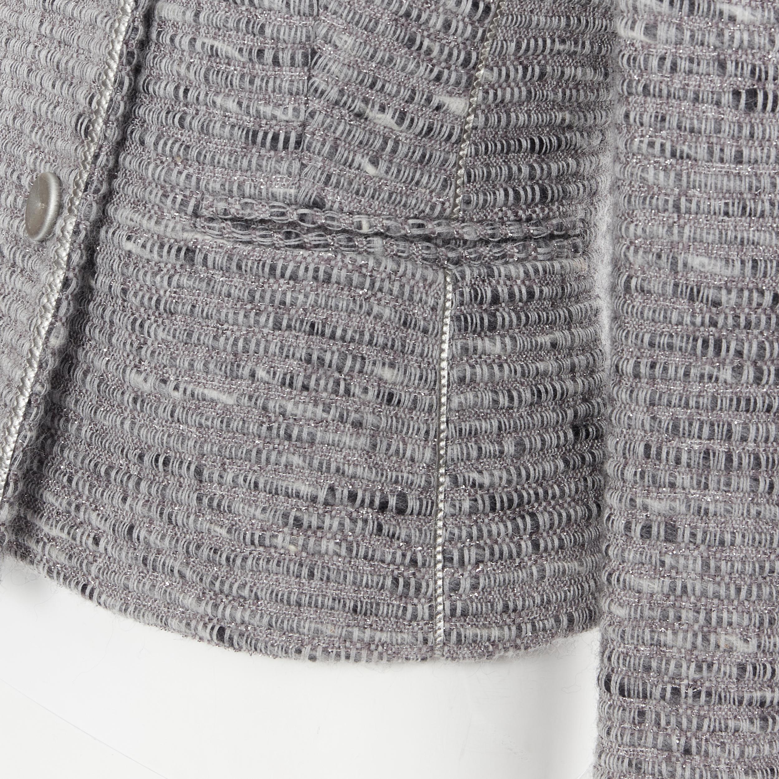 LUISA BECCARIA grey lurex tweed silver leather button jacket skirt set IT42 M In Excellent Condition In Hong Kong, NT