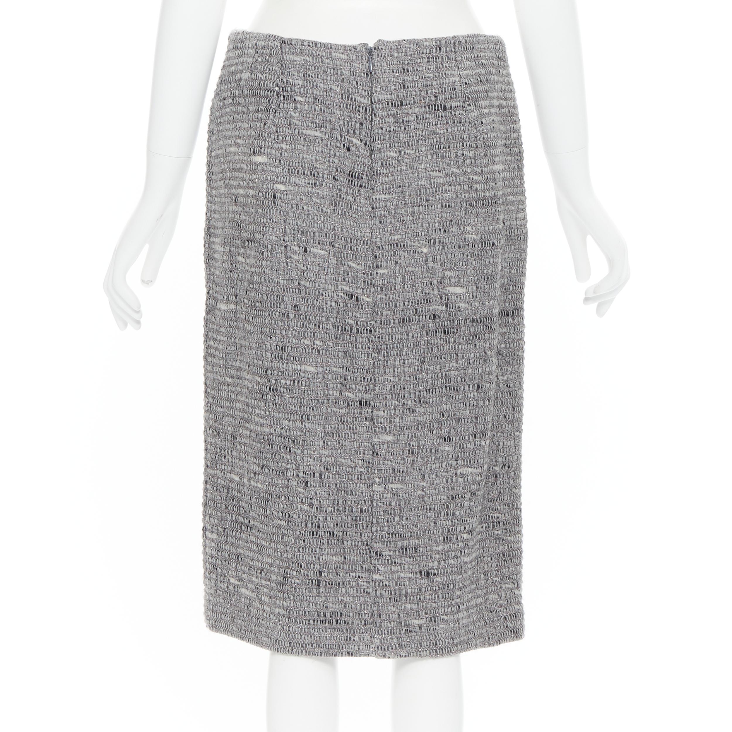 LUISA BECCARIA grey lurex tweed silver leather button jacket skirt set IT42 M 1