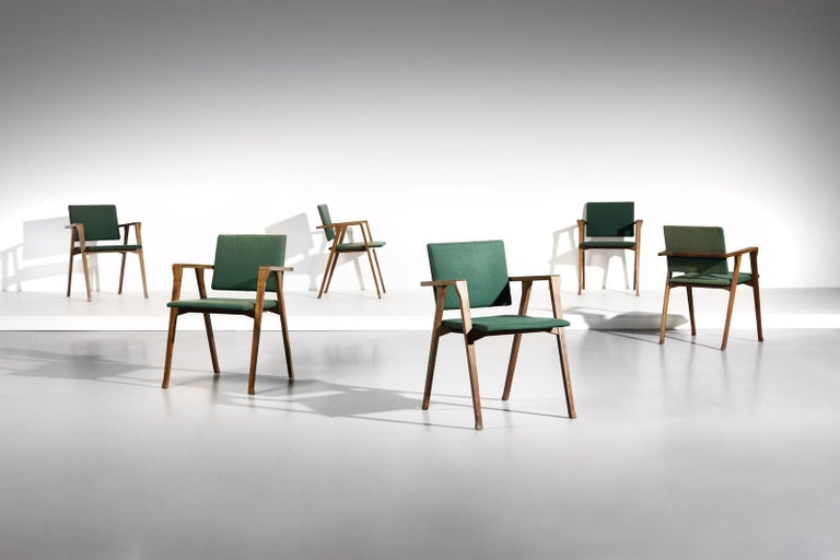 Luisa dining chairs by Franco Albini for Poggi, Italy, 1950's 

This set of iconic minimalist Luisa chairs retains their original green wool upholstery and patina. They have not been reupholstered or restored. 

Set of six accompanied by an