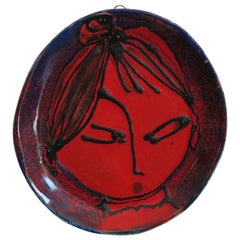 Luisa Graziani Mid-Century Modern Red and Black Italian Ceramic Plate, 1960s