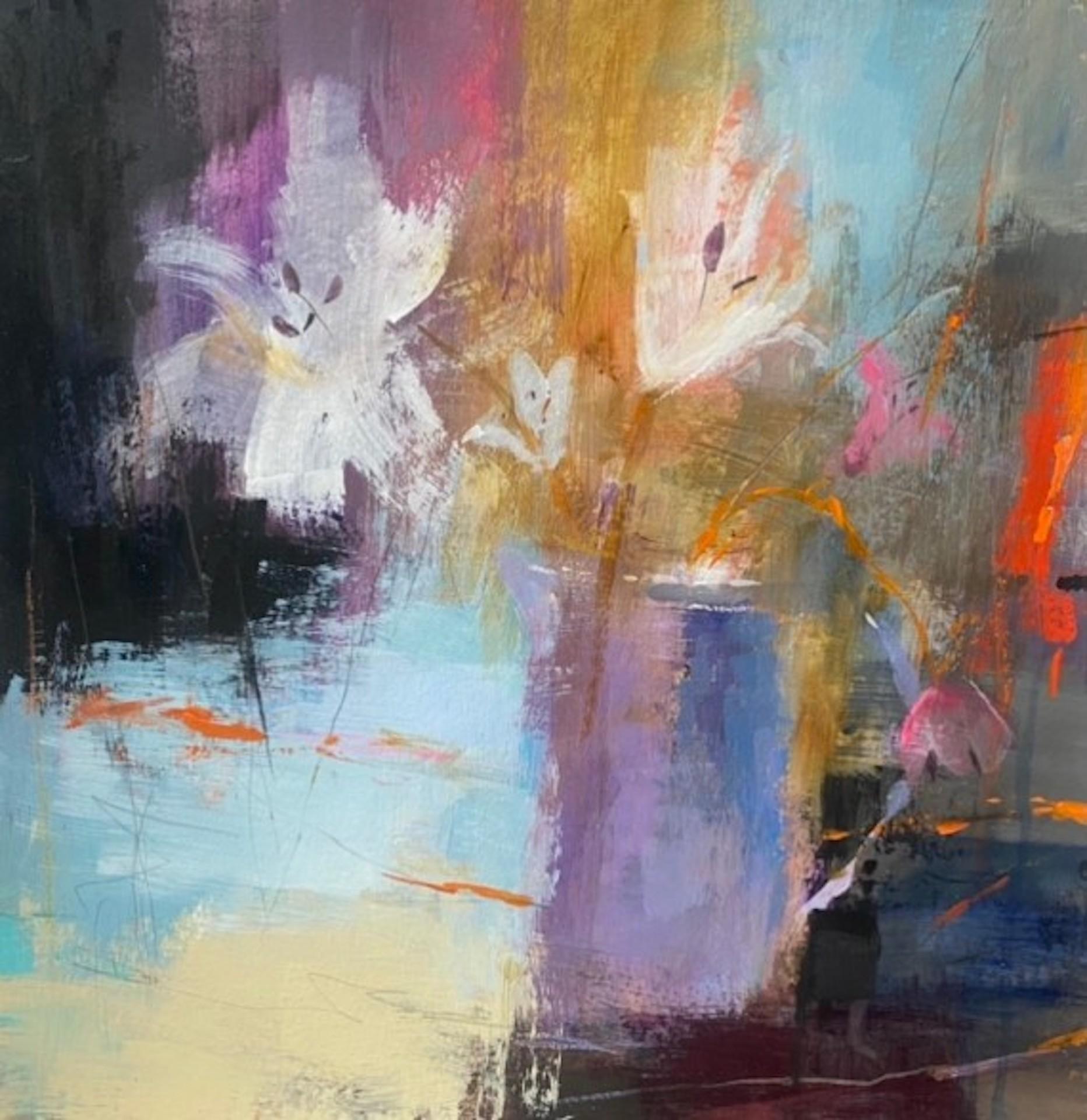 Abstrakte Lilien mit Orange, Luisa Holden, Original Gemälde in Mischtechnik