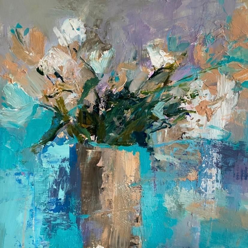 Luisa Holden Figurative Painting - Arrangement in Turquoise, still-life Painting, Expressionist Art