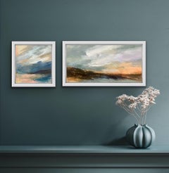 Dusky Shore and Peach Panorama Diptych
