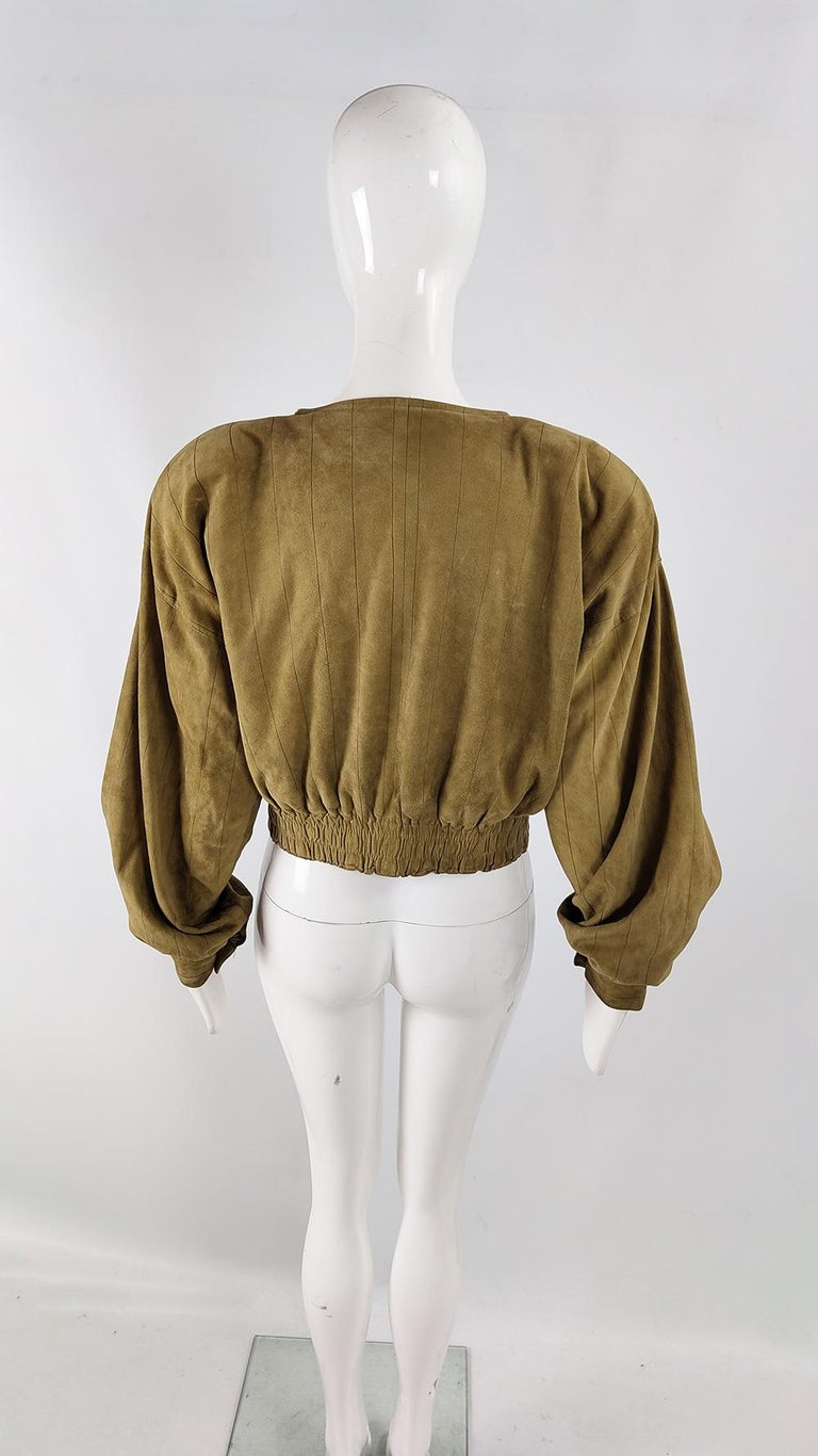 Luisa Martini Vintage Italian Huge Shoulder Pads Suede Blouson Jacket