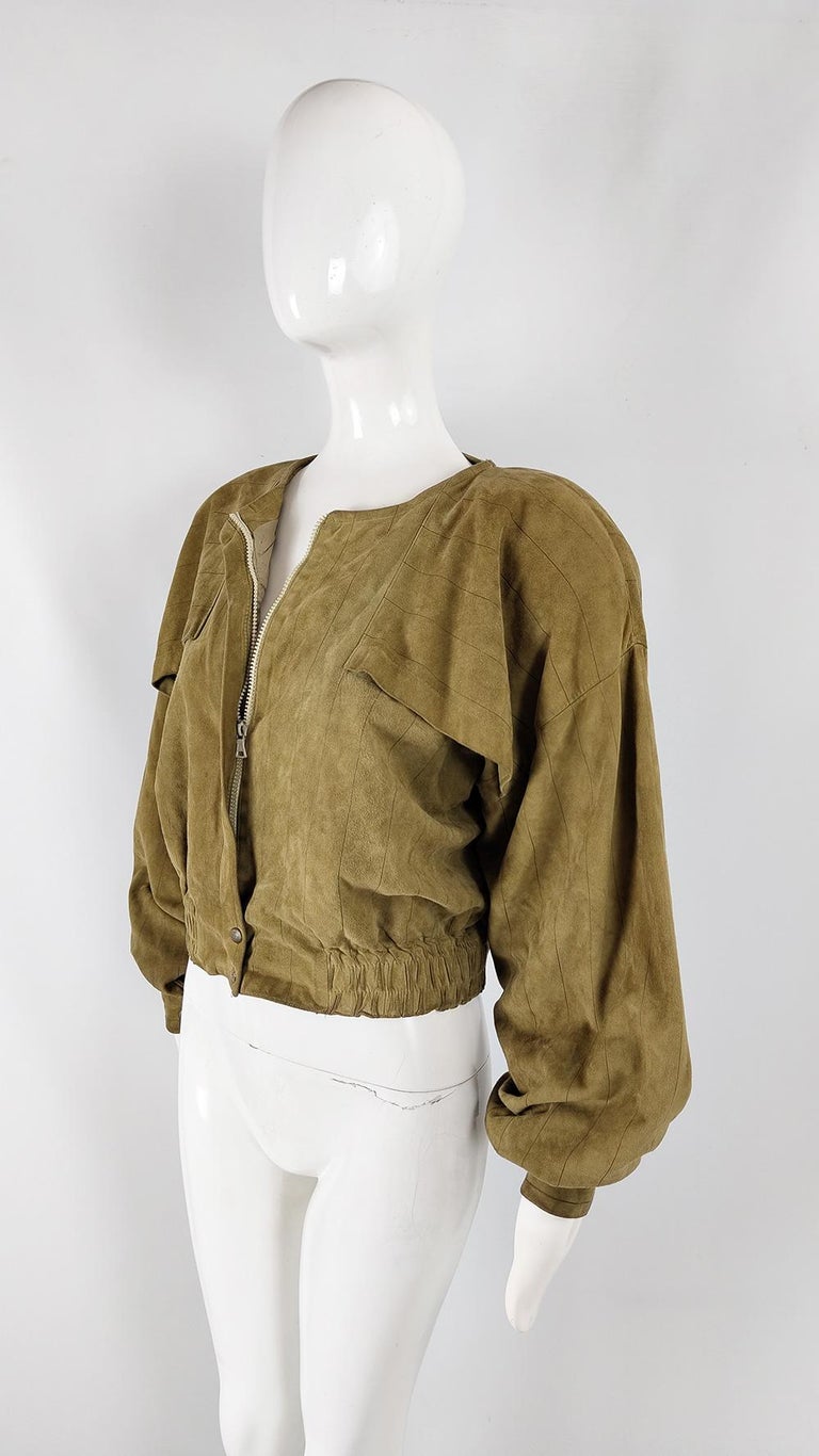 Luisa Martini Vintage Italian Huge Shoulder Pads Suede Blouson Jacket