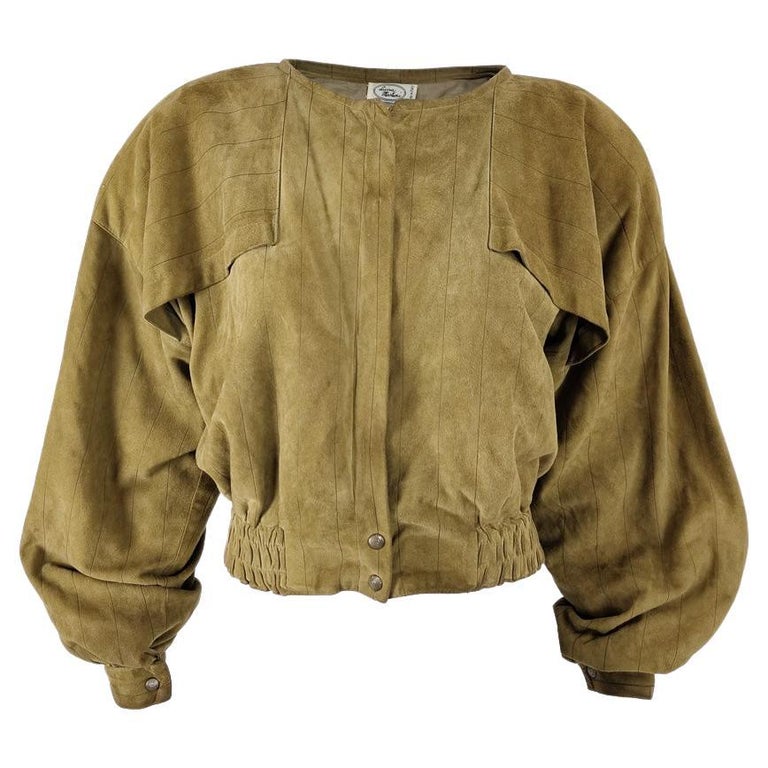 Luisa Martini Vintage Italian Huge Shoulder Pads Suede Blouson Jacket