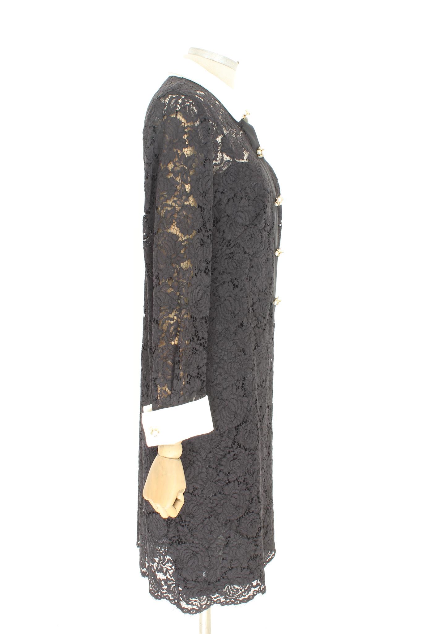 Luisa Spagnoli Schwarzes Abendkleid aus Spitze mit Blumenmuster 2000s (Black) im Angebot