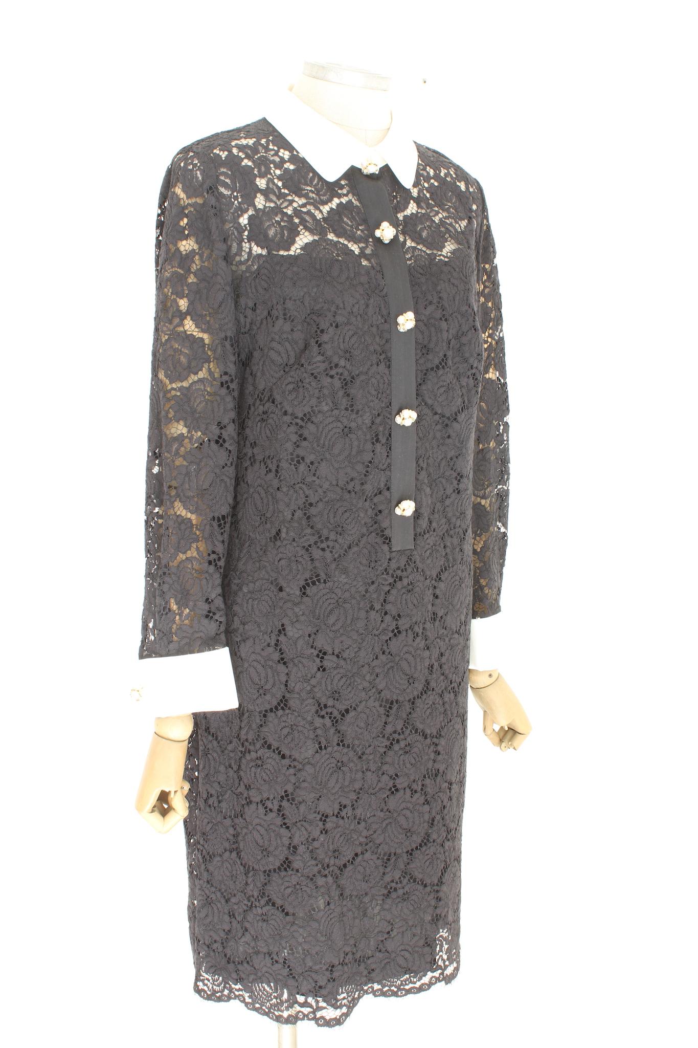 Women's Luisa Spagnoli Black Lace Evening Floral Dress 2000s For Sale