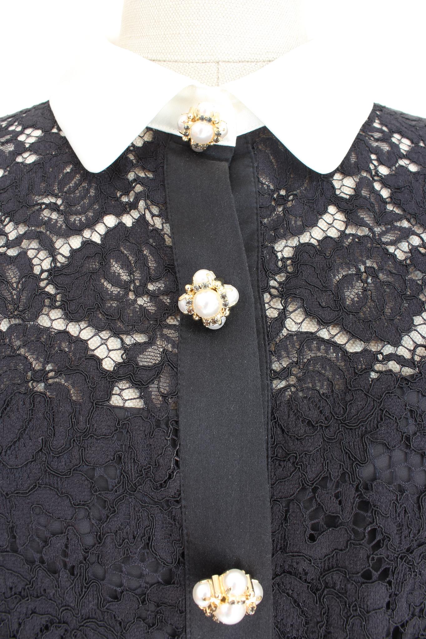 Luisa Spagnoli Black Lace Evening Floral Dress 2000s For Sale 2