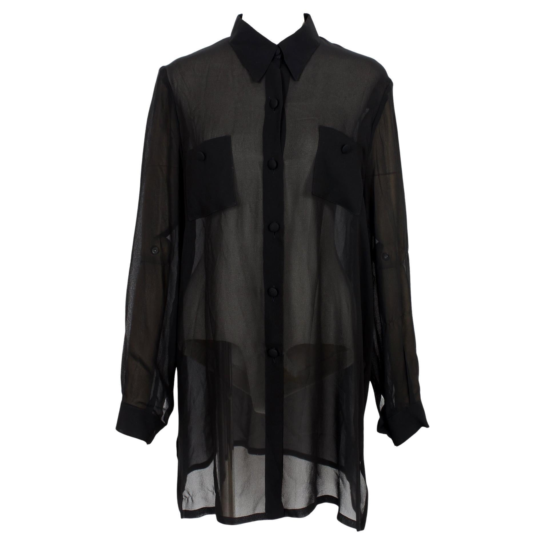 Luisa Spagnoli Black Silk Long Elegant Transparent Shirt For Sale