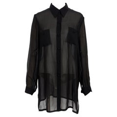 Luisa Spagnoli Schwarzes langes elegantes, durchsichtiges, durchsichtiges Seidenhemd