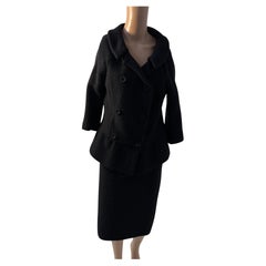 Luisa Spagnoli Black Textured Skirt Suit Elegant Set