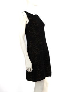 Luisa Spagnoli Black Wool Floral Knit Mini Dress Size M