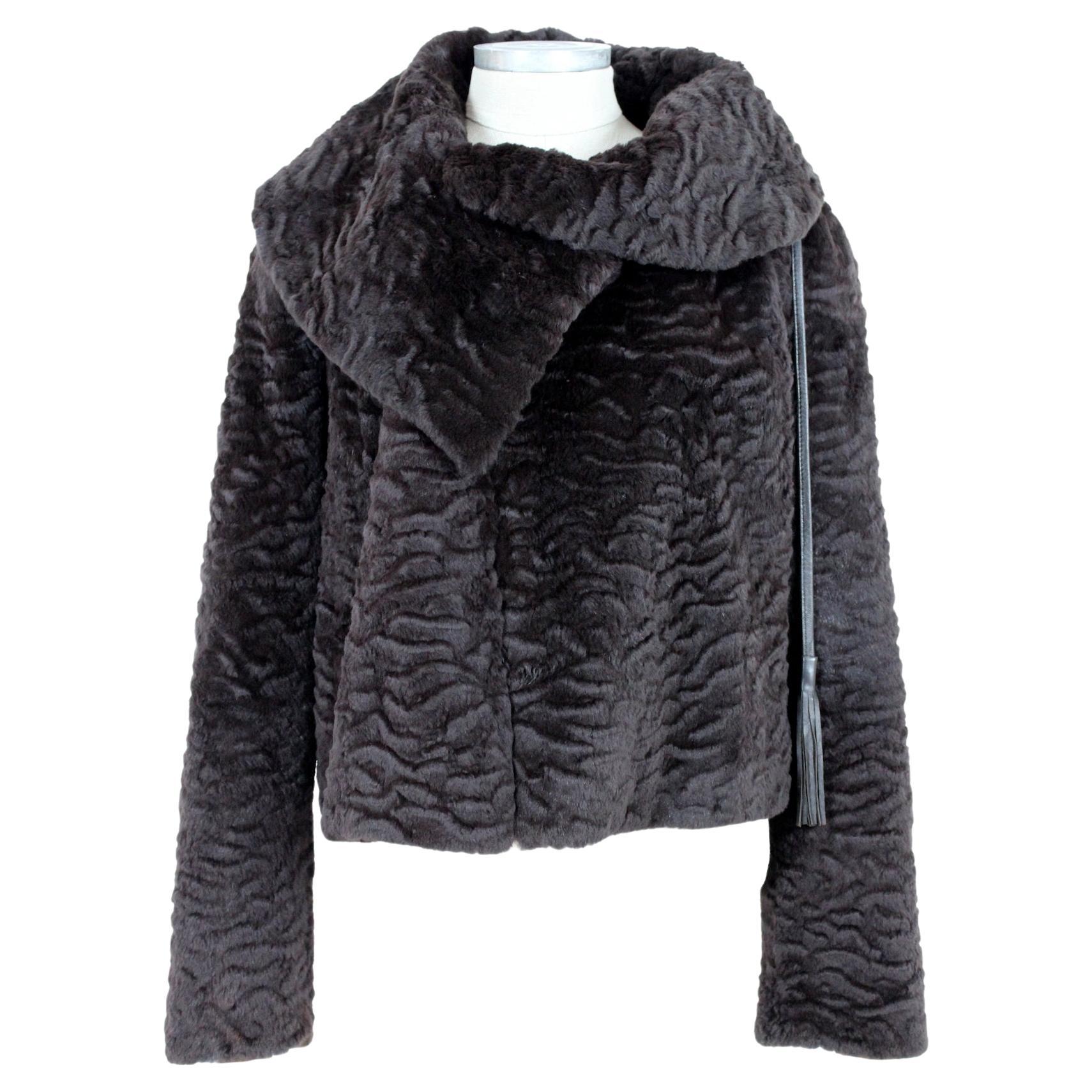Luisa Spagnoli Brown Astrakhan Fur Bolero Coat
