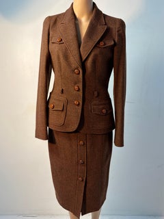 Luisa Spagnoli Brown Wool Skirt Suit Size 42 with Tailored Jacket