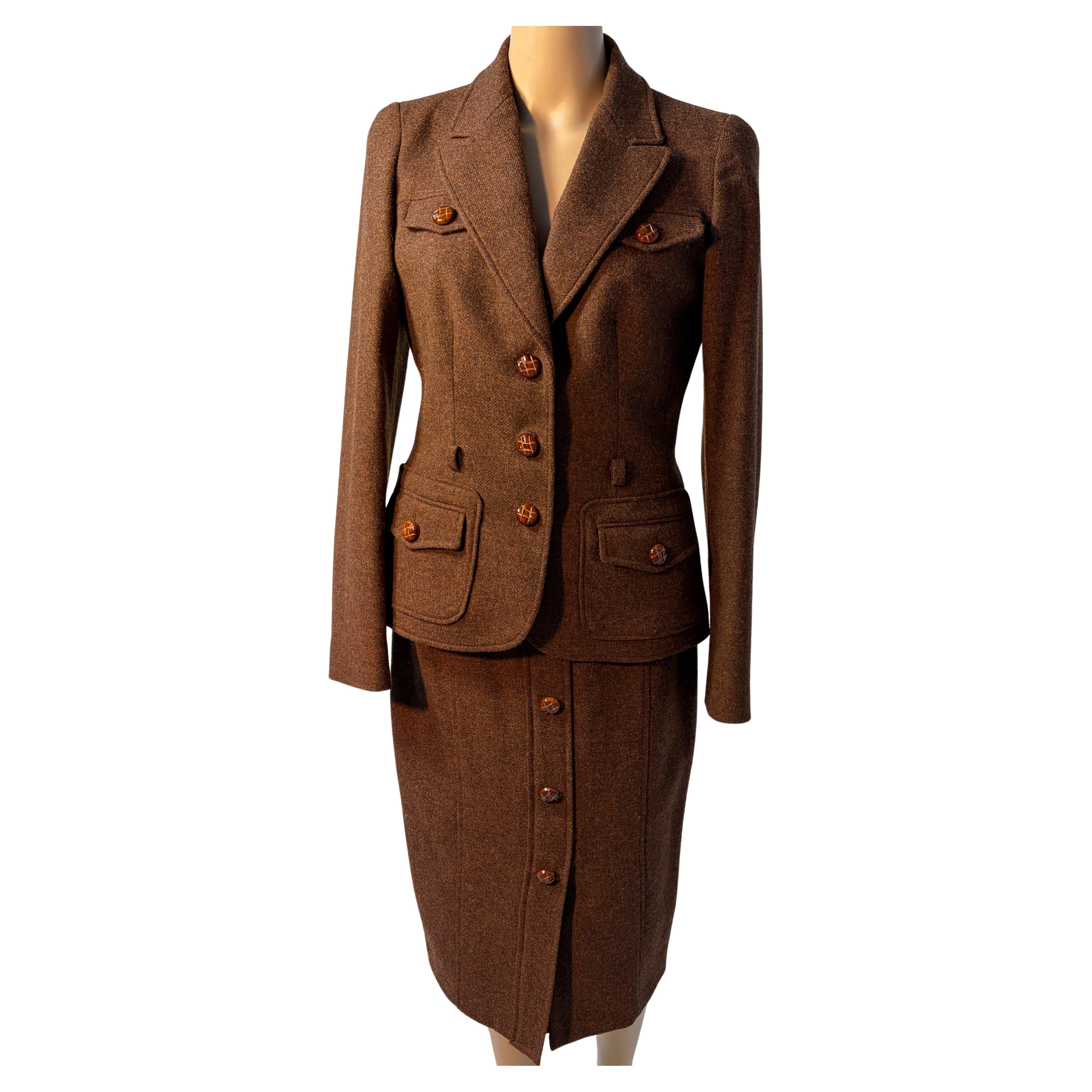 Luisa Spagnoli Costume jupe en laine marron Taille 42 avec veste tailleur en vente