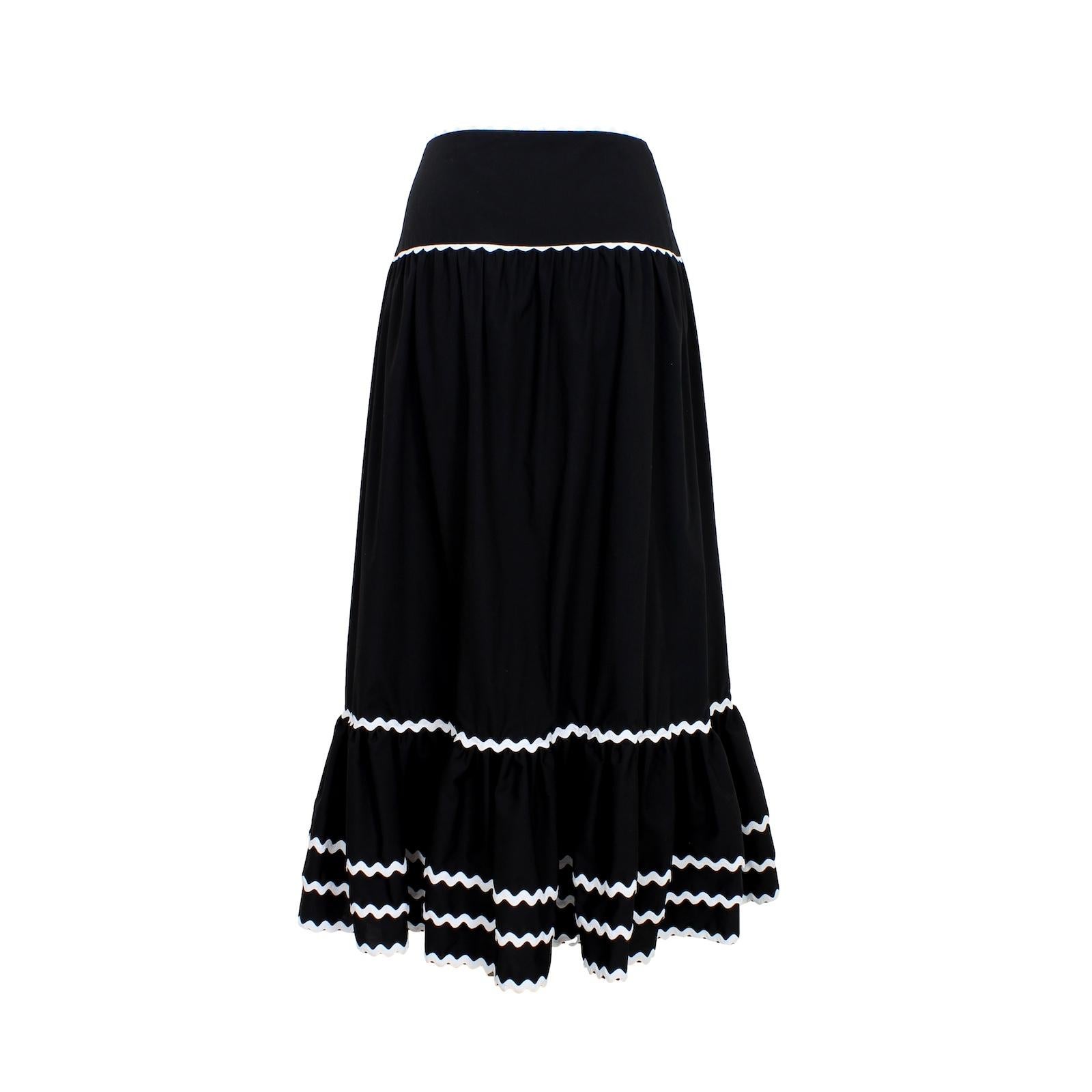 Women's Luisa Spagnoli Cotton Black Long Flared Maxi Skirt 90s