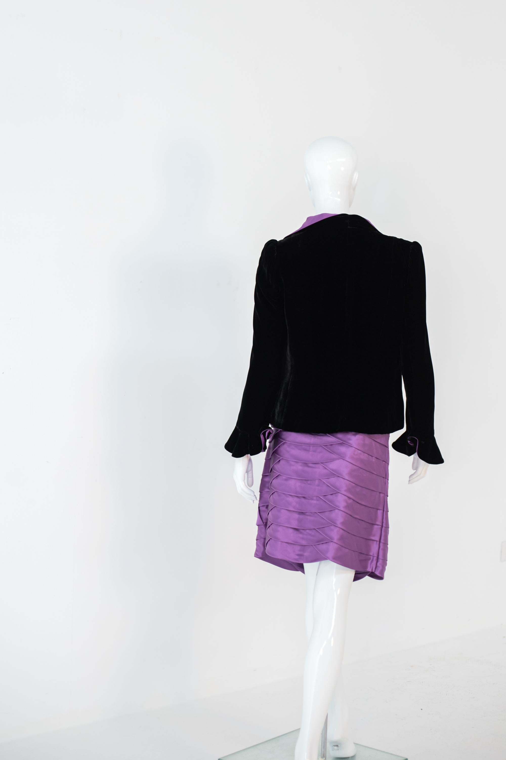 Luisa Spagnoli Elegant Purple and Black Silk Suit 12