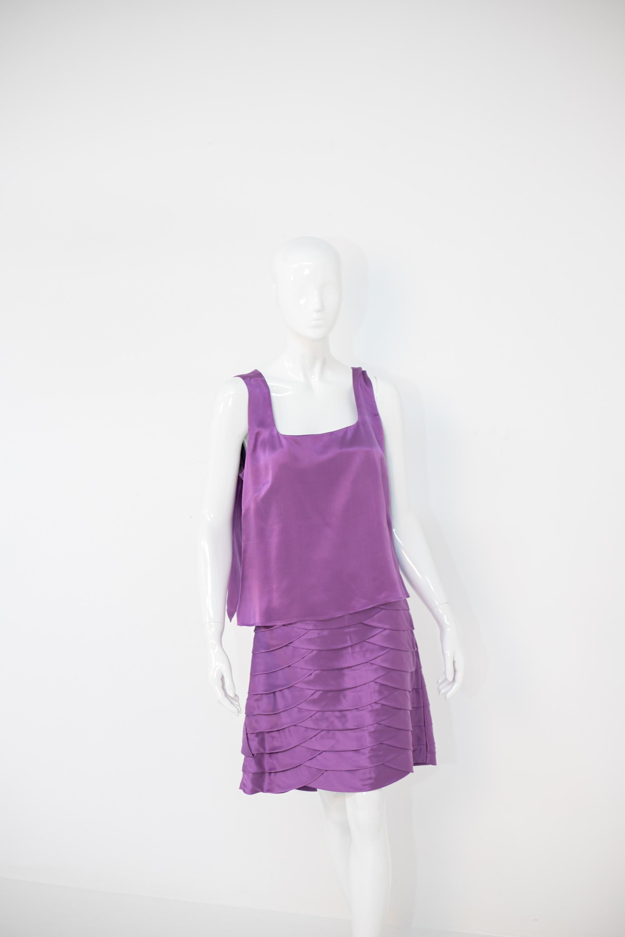 Luisa Spagnoli Elegant Purple and Black Silk Suit 15