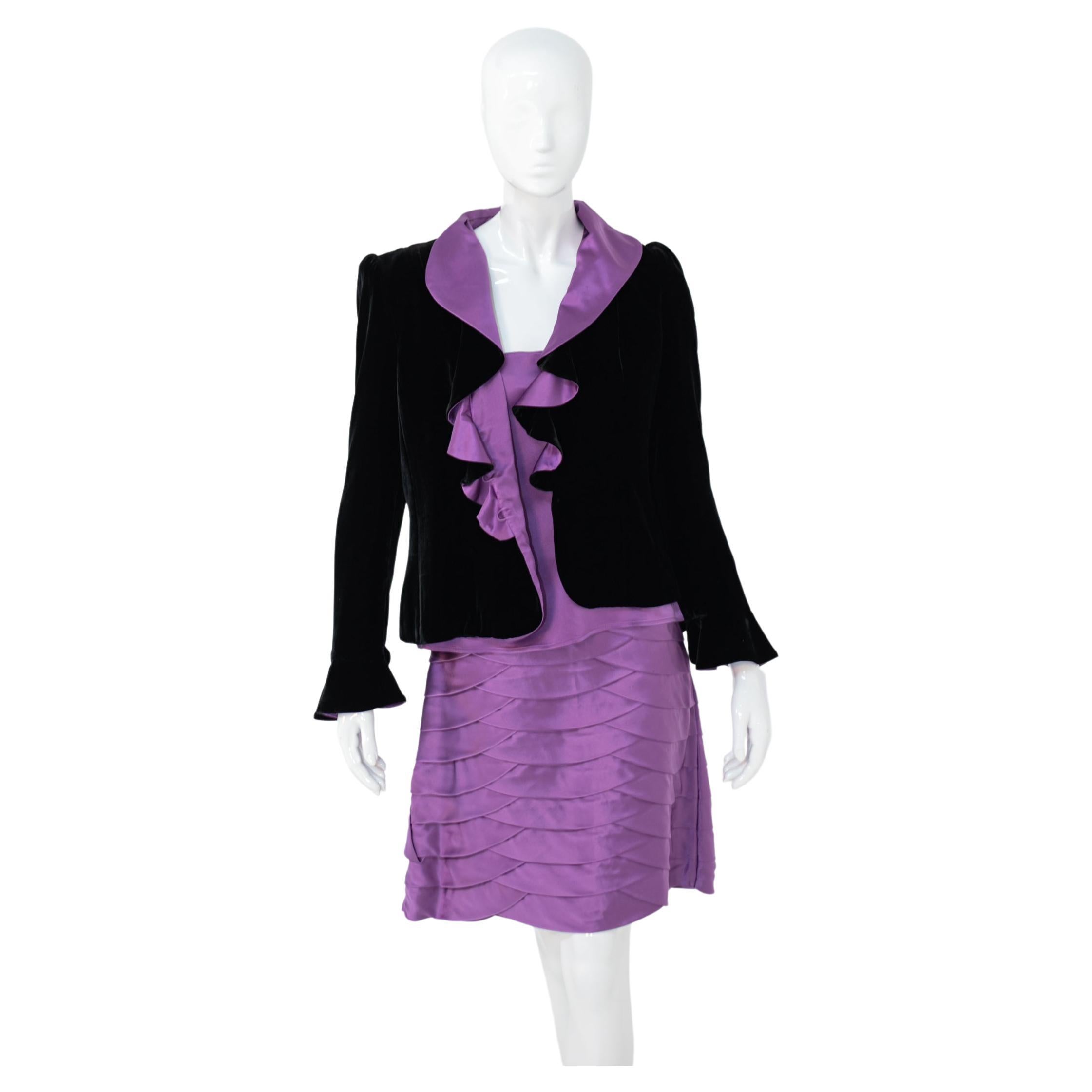 Luisa Spagnoli Elegant Purple and Black Silk Suit