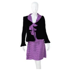 Luisa Spagnoli Elegante Traje de Seda Morado y Negro