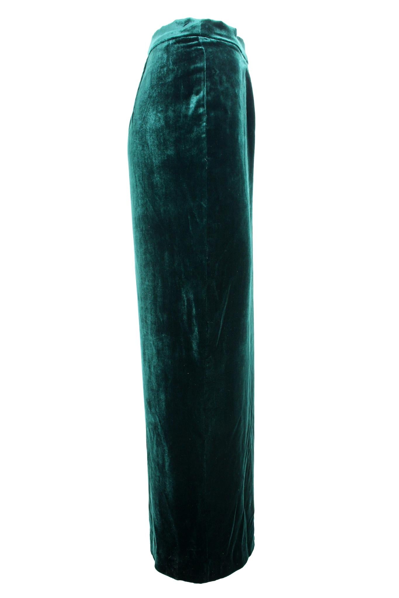 Luisa Spagnoli Emerald Silk Evening Palazzo Trousers 2000s In Excellent Condition In Brindisi, Bt