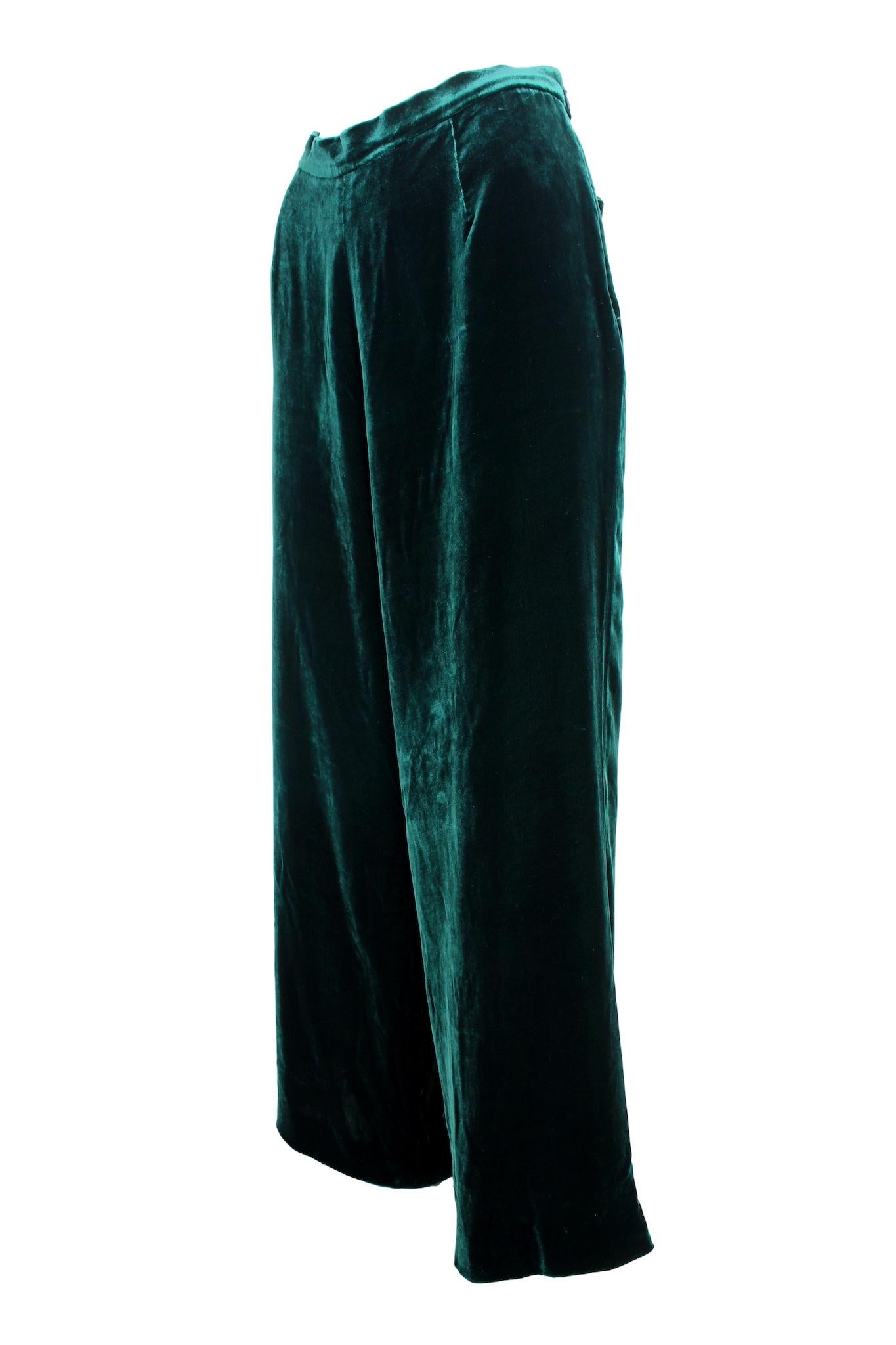 Luisa Spagnoli Emerald Silk Evening Palazzo Trousers 2000s 1