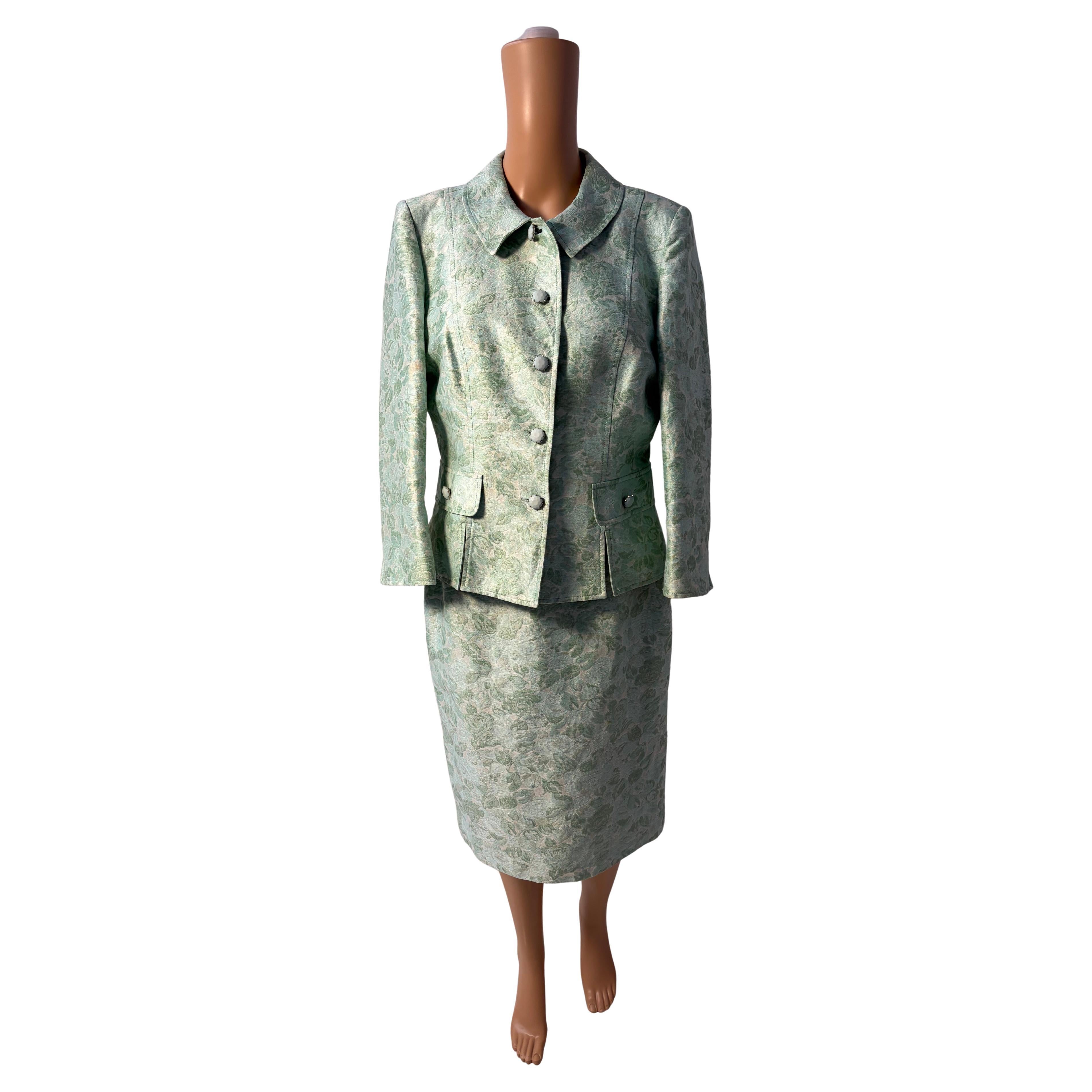 Pre-owned Luisa Spagnoli Mint Green Jacquard Suit It 46