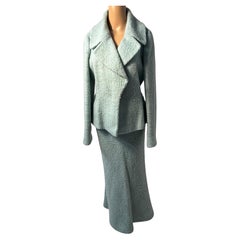 Luisa Spagnoli Mint Wool Suit Skirt Set Elegant Vintage