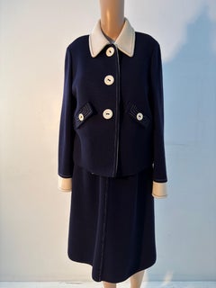 Luisa Spagnoli Navy Skirt Suit Size M with Contrast Collar