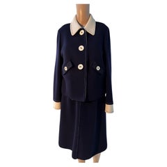 Luisa Spagnoli Navy Skirt Suit Size M with Contrast Collar