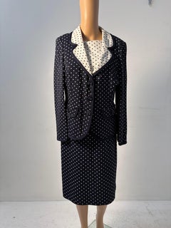 Luisa Spagnoli Polka Dot Suit Skirt Set Elegant Navy White
