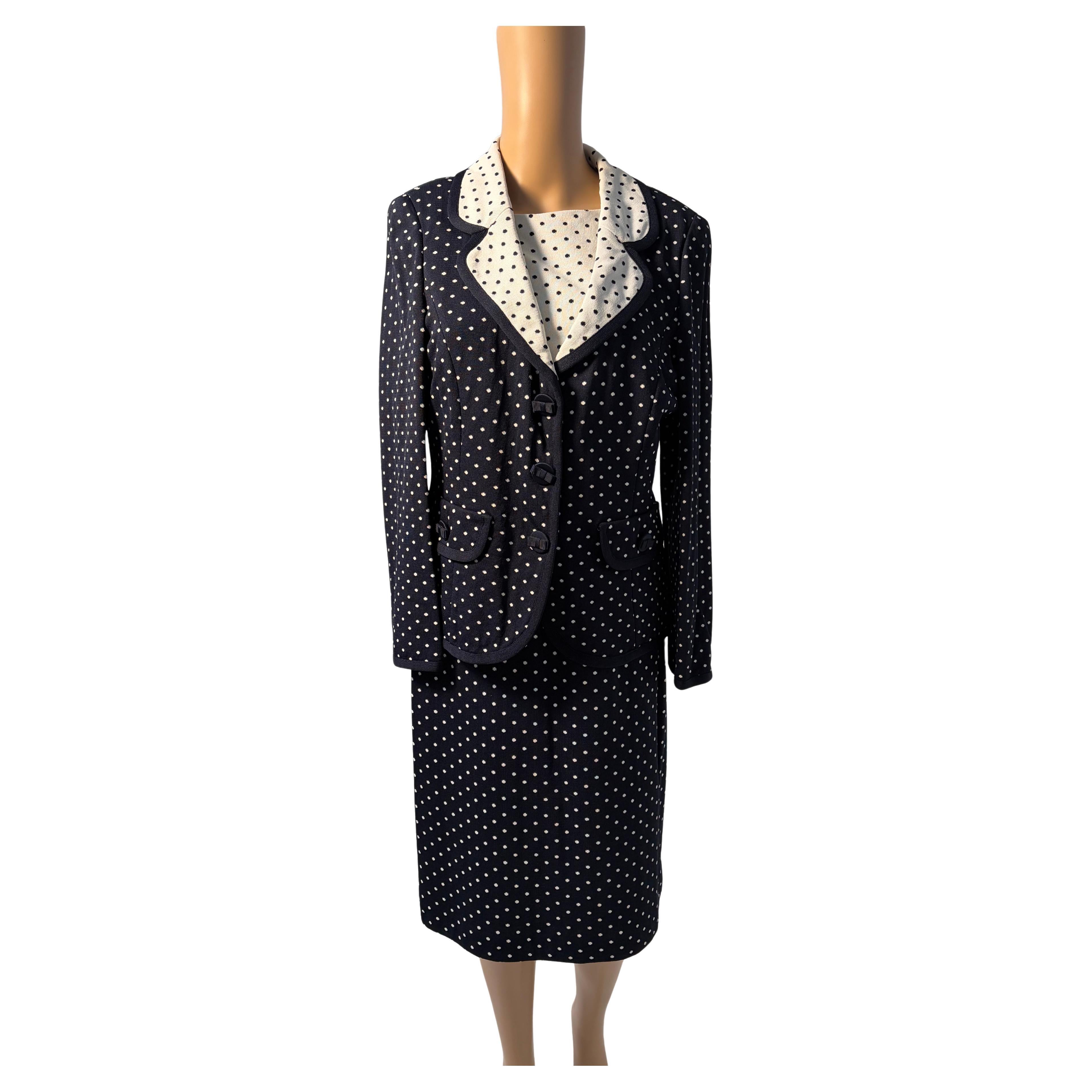 Luisa Spagnoli Polka Dot Suit Skirt Set Elegant Navy White For Sale
