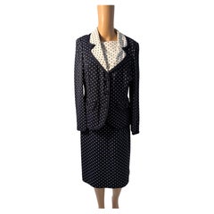 Luisa Spagnoli Polka Dot Suit Skirt Set Elegant Navy White