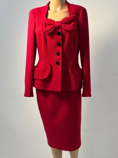 Luisa Spagnoli Traje Tweed Rojo Detalle Lazo Estilo Chanel Italia