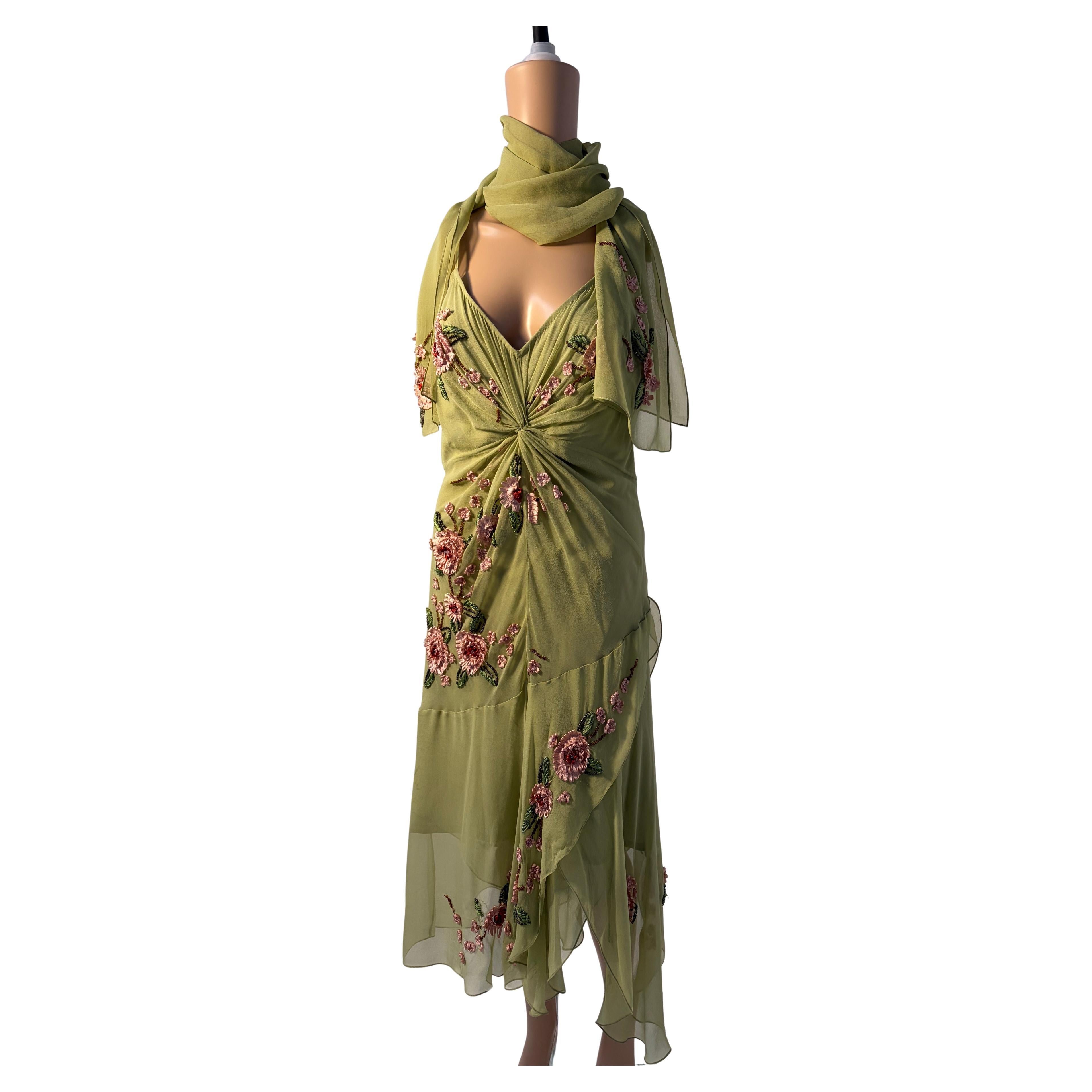 Luisa Spagnoli Silk Dress Size 46 with Floral Embroidery