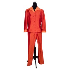 Luisa Spagnoli orange silk trouser suit vintage 2000s