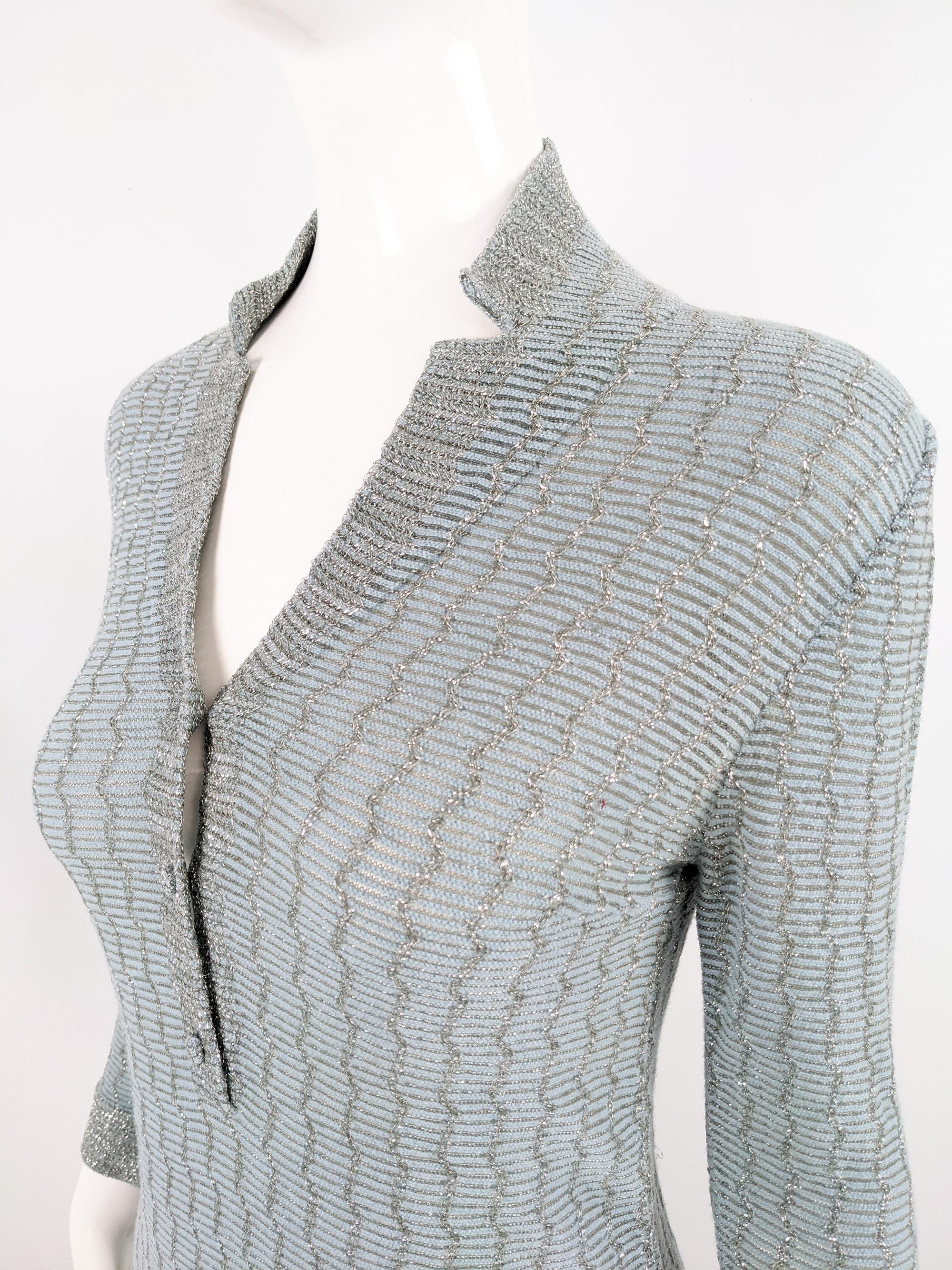 Women's Luisa Spagnoli Vintage 60s Pastel Blue & Silver Lurex Mini Sweater Dress, 1960s For Sale