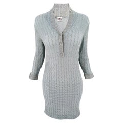 Luisa Spagnoli Vintage 60s Mini Vestido Suéter Azul Pastel y Lúrex Plateado, Años 60