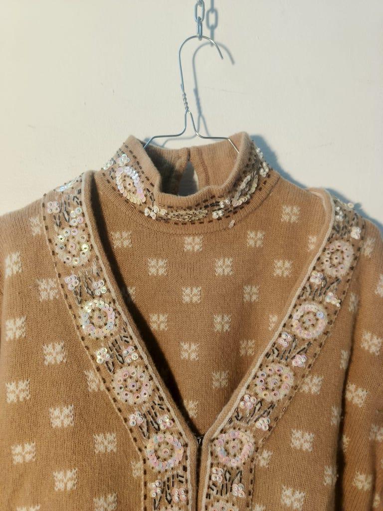 Brown Luisa Spagnoli Vintage Beaded Wool Twin Set, Italy, circa 1980 For Sale
