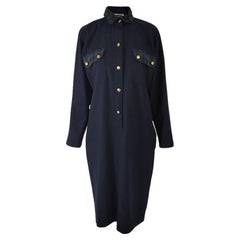 Luisa Spagnoli Vintage Italian Navy Long Sleeve Oversized Shift Dress, 1980s