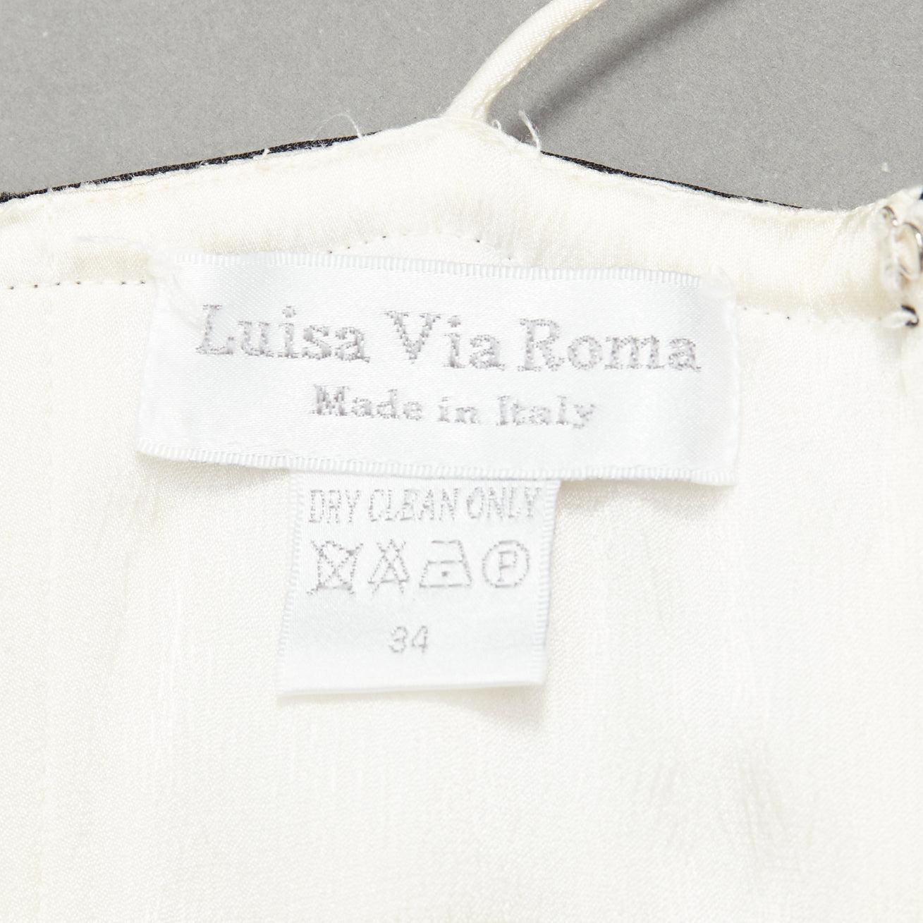 LUISA VIA ROMA cream silky black velvet ribbon puff bust midi dress IT34 XXS For Sale 4