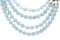 Aquamarine Beads Diamonds and Blue Sapphire Clasp White Gold Necklace