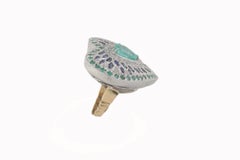 Luise Blue Sapphire, Emerald and Diamond Heart Ring
