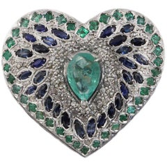 Luise Herzring mit blauem Saphir, Smaragd und Diamant