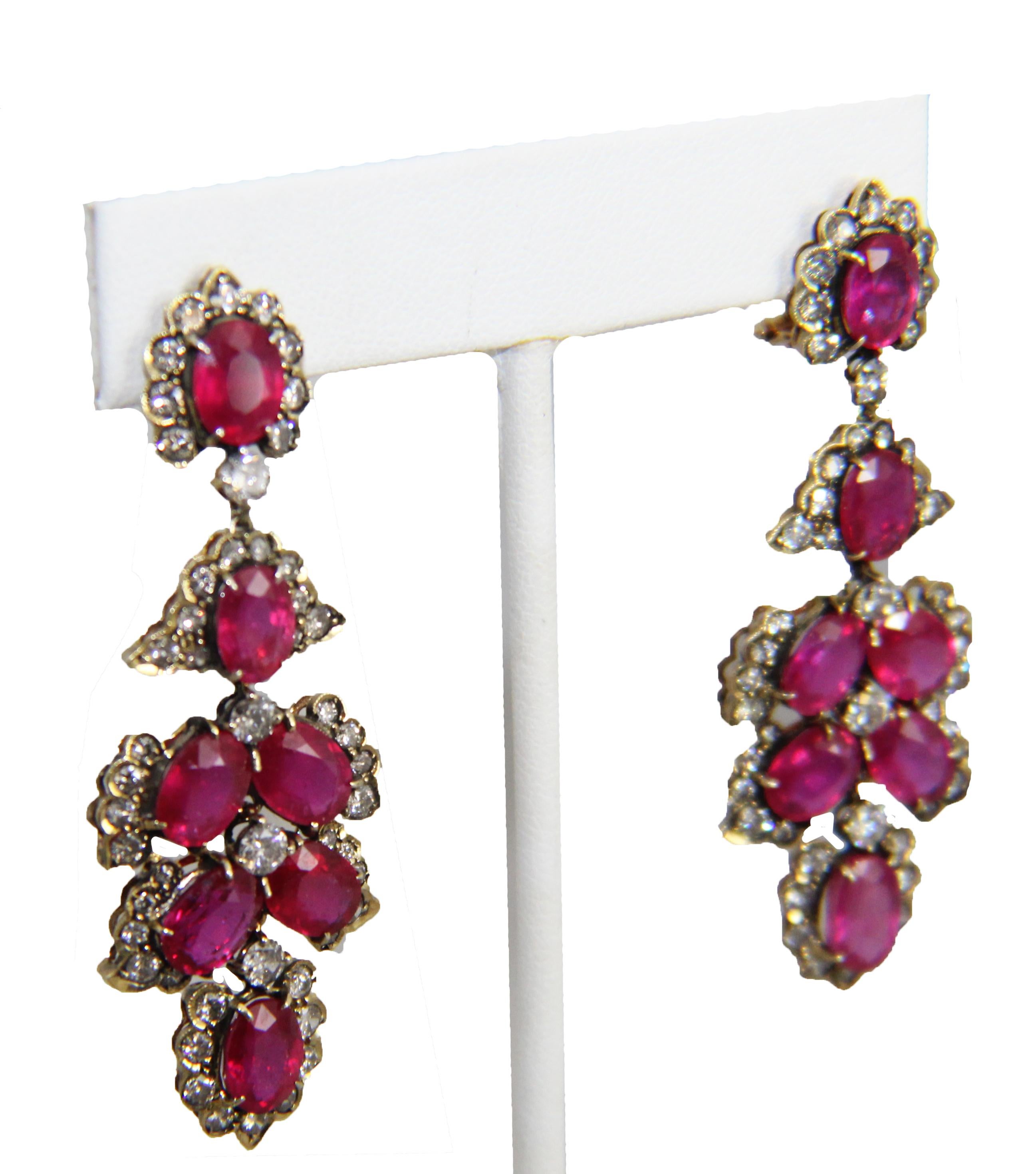 Luise Gioielli 14 Karat Ruby and Diamond Drop Earrings In Excellent Condition In Palm Beach, FL