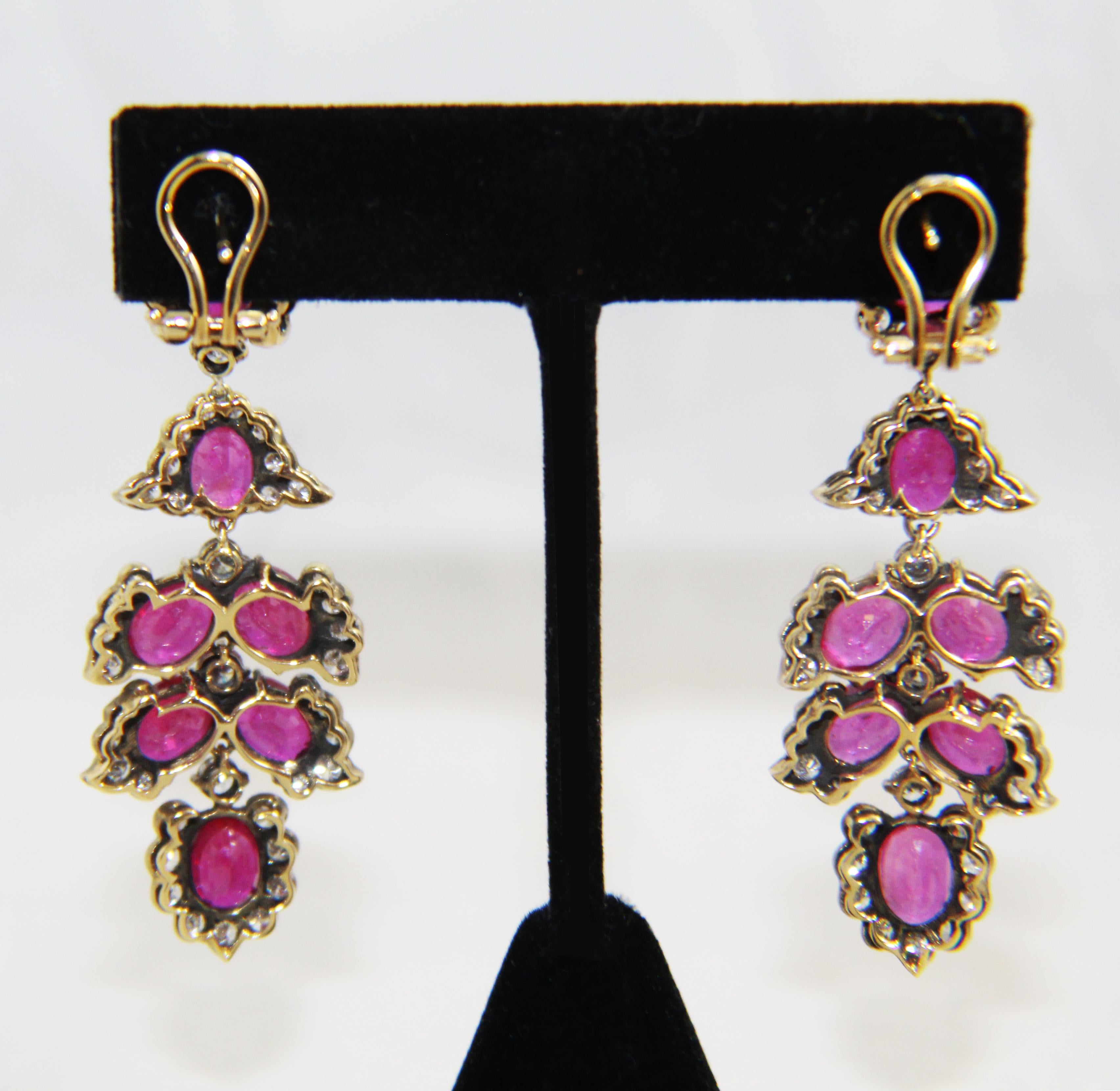 Artisan Luise Gioielli 14 Karat Ruby and Diamond Drop Earrings