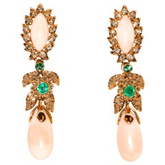 Luise Gioielli Angel Skin Coral Teardrop Earrings Framed with Gold and Diamonds