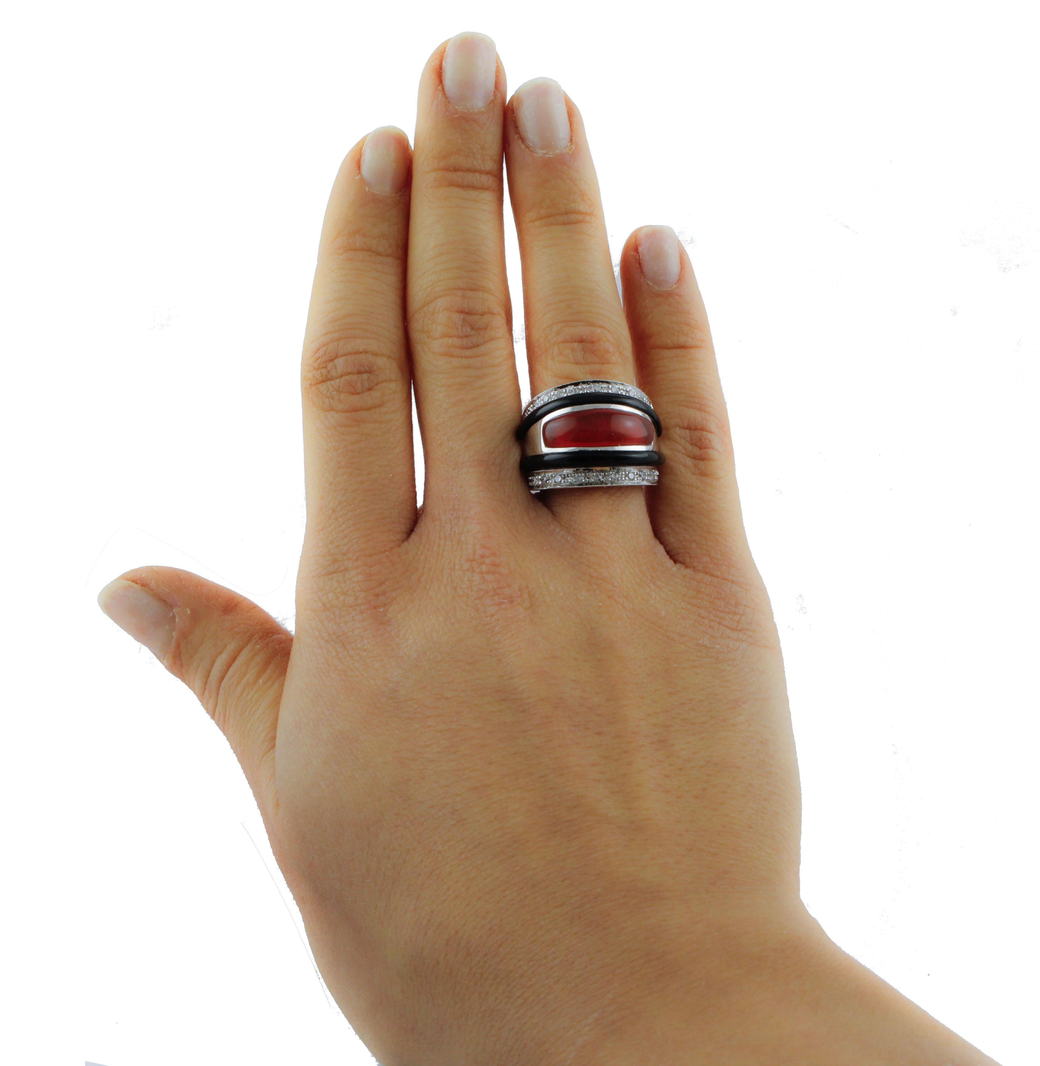 Retro Gold Diamond Onyx Carnelian Band Ring