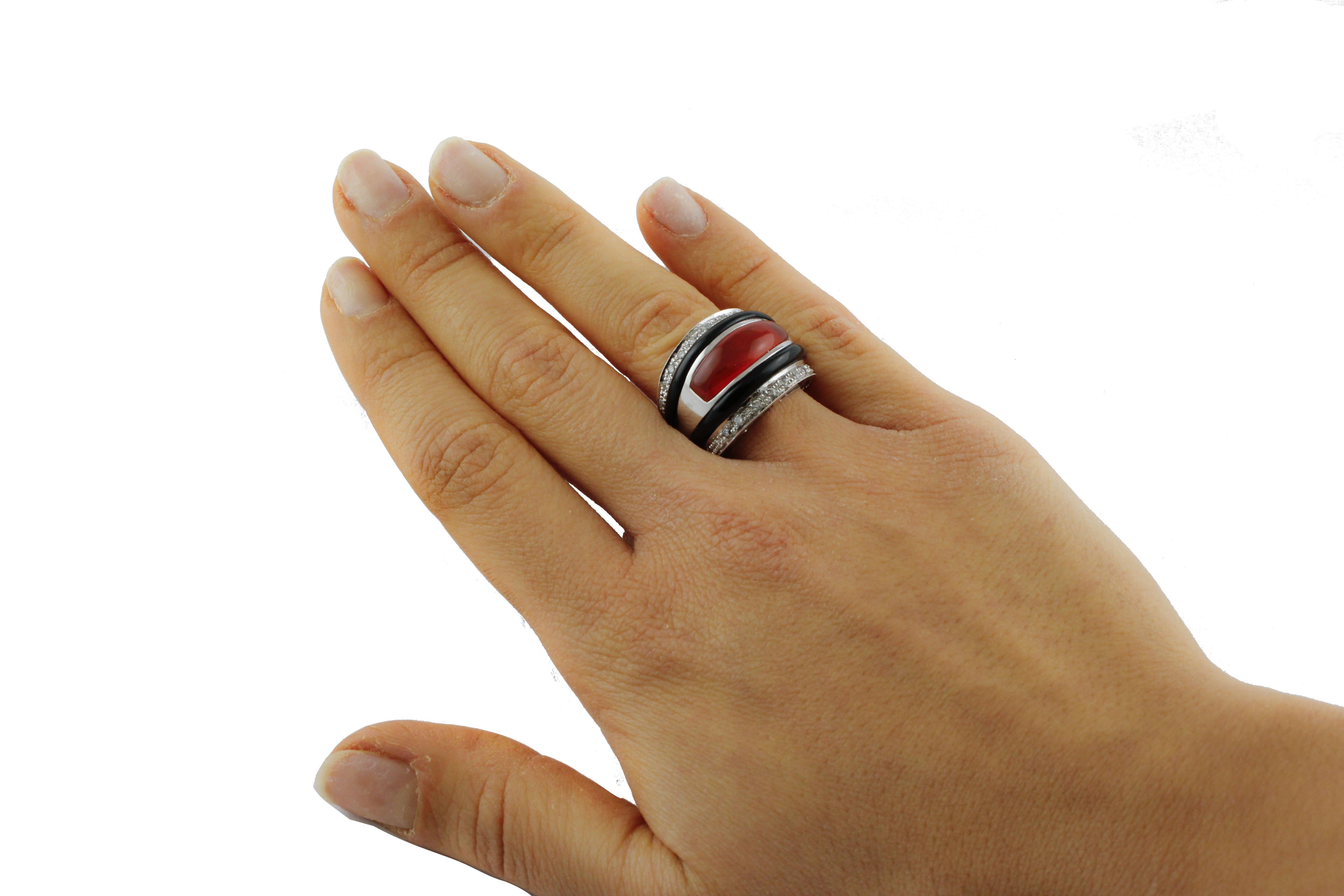 Mixed Cut Gold Diamond Onyx Carnelian Band Ring